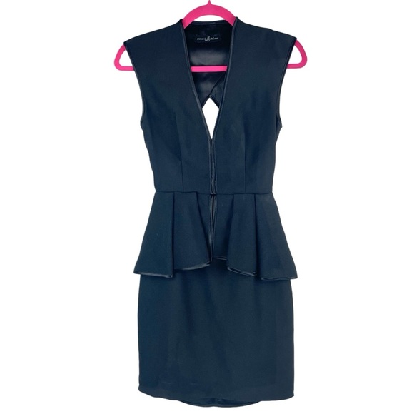 GUESS By Marciano Black Peplum Dress Size 0 Sleeveless Open Back Deep V-Neck - Picture 3 of 14